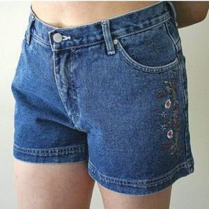 EMBROIDERED JEAN SHORT HIGH WAIST BLUE SZ 9